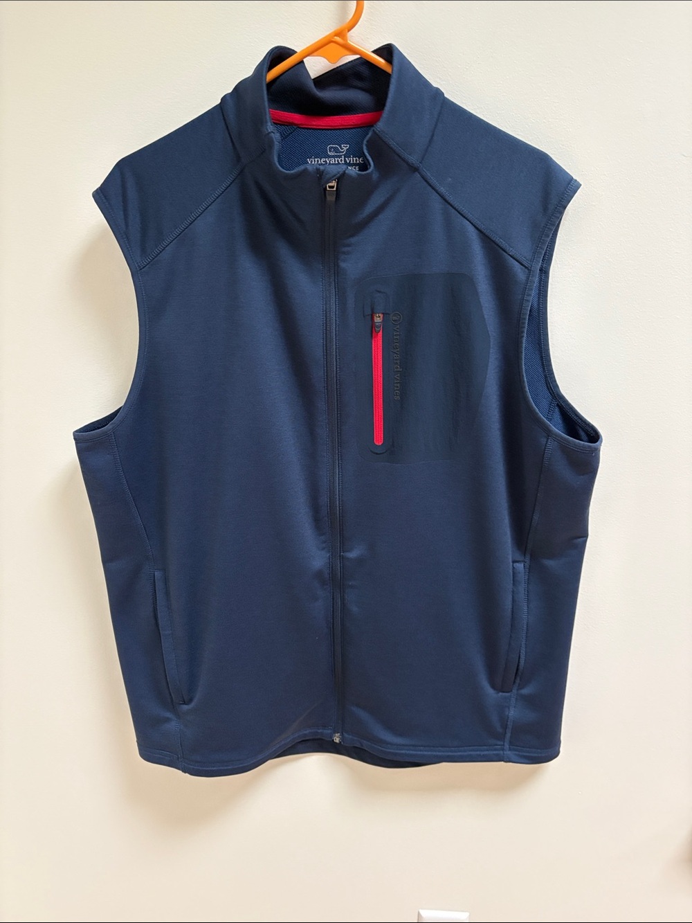 Vineyard Vines Navy Performance Zip-Front Vest with Red Accent